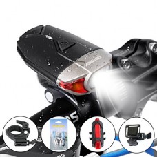 USB Rechargeable Bike Light Set，OUTERDO 3-Mode 300 Lumens Super Bright Waterproof Power Saving Bike Headlight with Red Rear Light for Easy Installation & Safe Cycling At Night - B077ZWPGG4